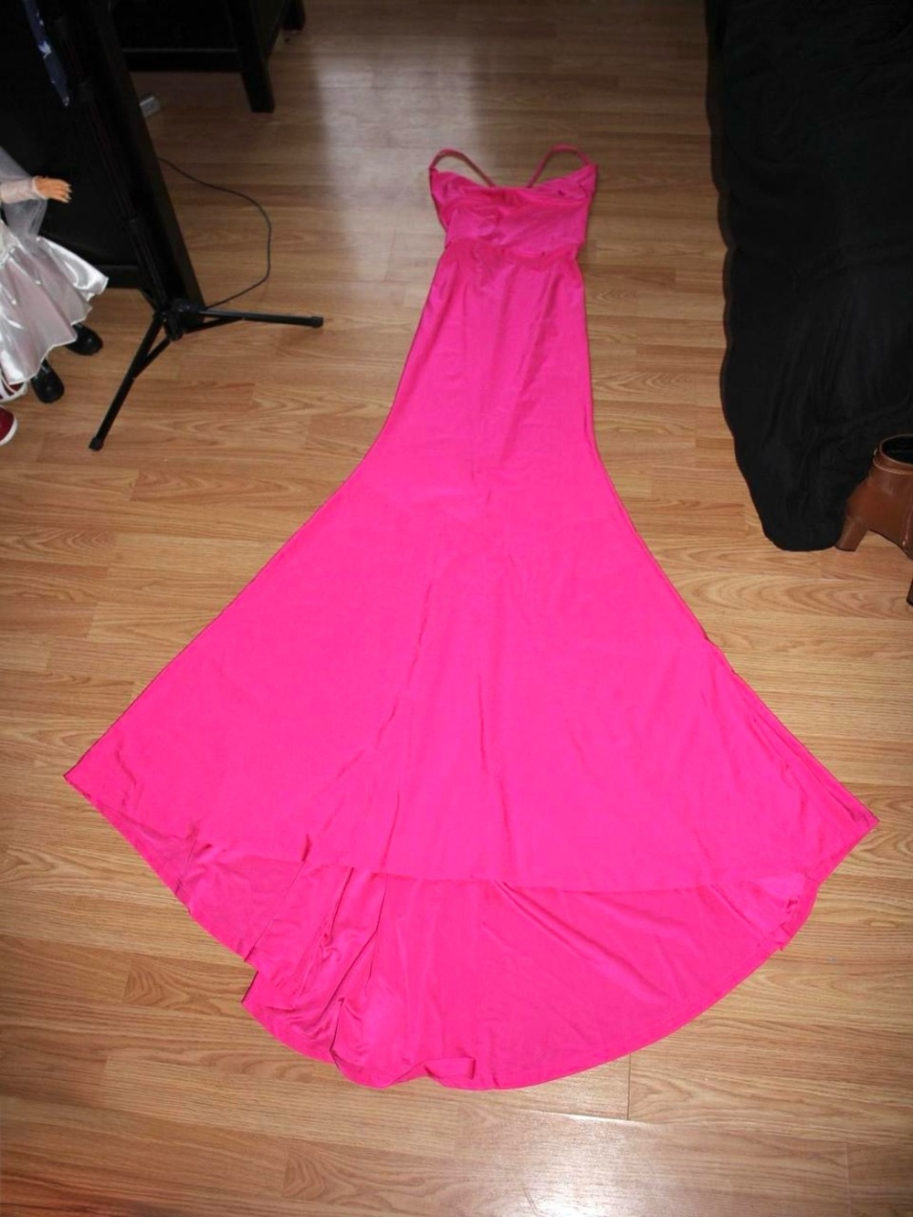 Fuchsia Spaghetti-Strap Evening Gown